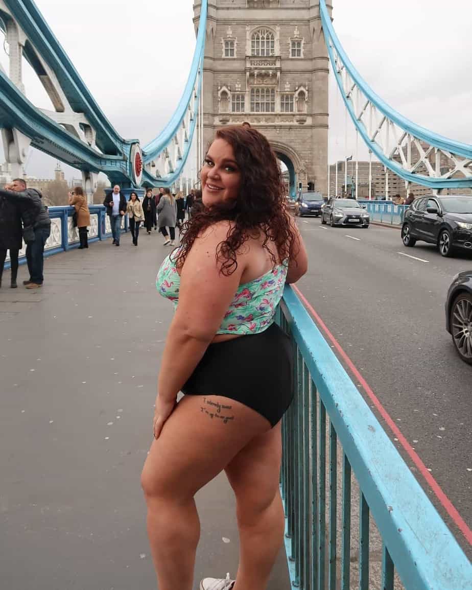 laura gentles on tower bridge in bikini